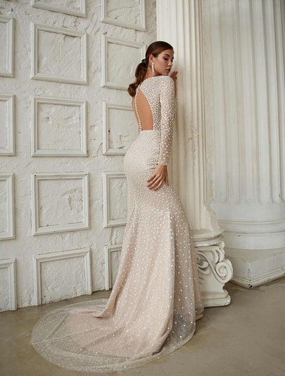 Hadleigh Elegant V-Neck Long Sleeves White Wedding Dress