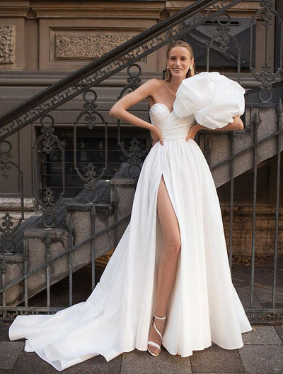 Hazel  Elegant One Sleeve White Wedding Dress