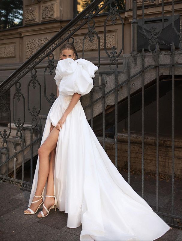 Hazel  Elegant One Sleeve White Wedding Dress