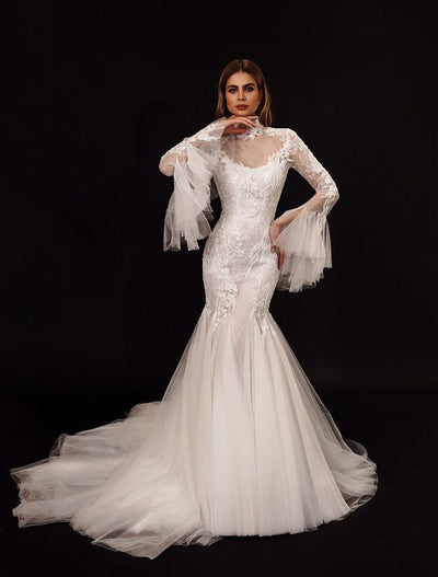 Kataleya Elegant High Neck Long Sleeves White Wedding Dress