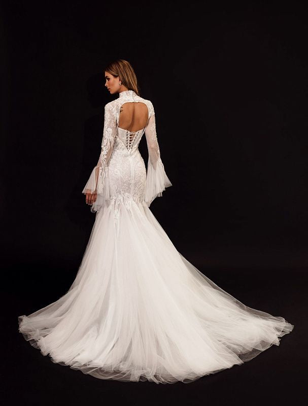Kataleya Elegant High Neck Long Sleeves White Wedding Dress