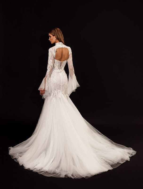 Kataleya Elegant High Neck Long Sleeves White Wedding Dress M / White Kataleya Elegant High Neck Long Sleeves White Wedding Dress M / White