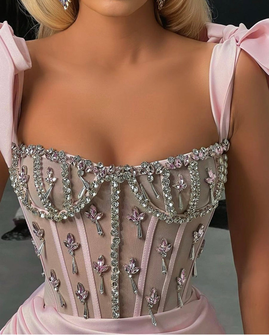 Amelia  Stones Crystals Pink Long Evening Dress