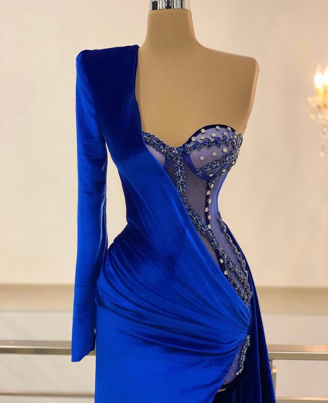 Valentina Royal Blue Prom Dresses One Shoulder Side Split Beads Evening Dress Valentina Royal Blue Prom Dresses One Shoulder Side Split Beads Evening Dress