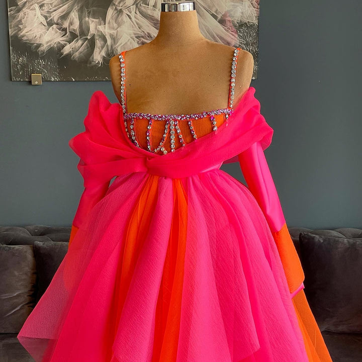 pink and orange dress near me Belen Evening Dresses XXXL / Pink and Orange HOC - Winter Size:1X-Large stretch / light weight Ruffle Maxi Dress in