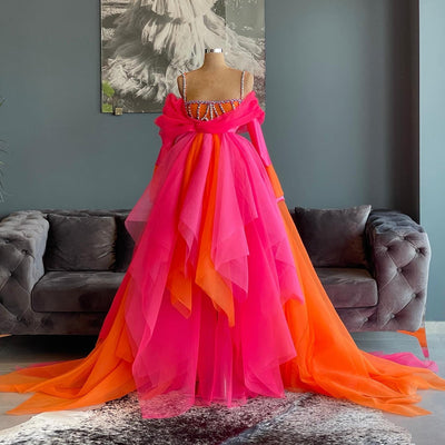 Belen Pink  and Orange Evening Dresses