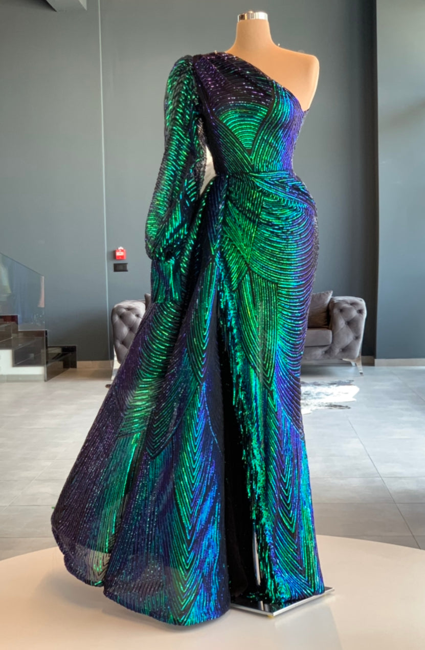 Catherine Green Sequin Long Sleeve One Shoulder Evening Dress D&D Clothing Catherine Green Sequin Long Sleeve One Shoulder Evening Dress D&D Clothing