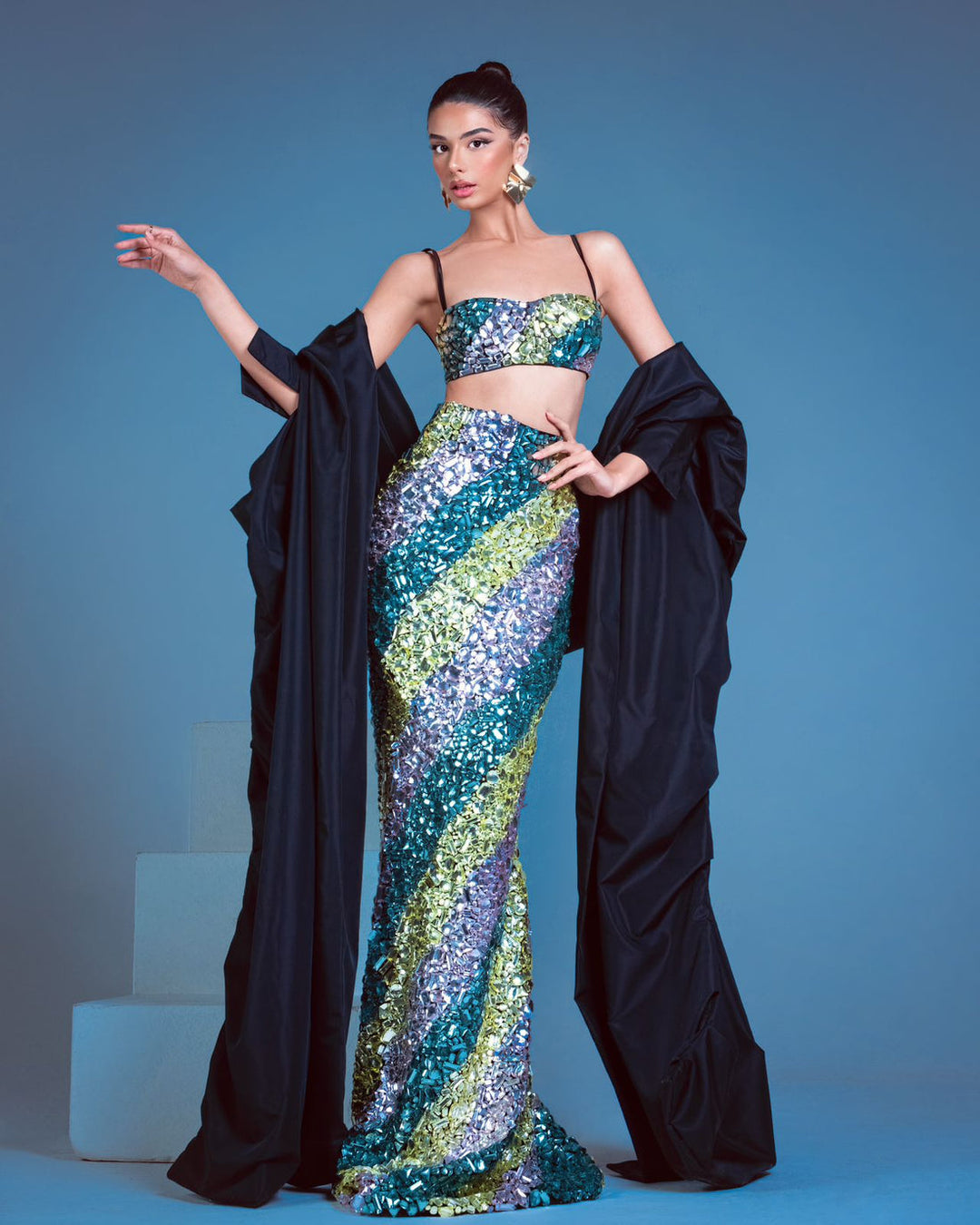 fringed decorative party evening dress BABEYOND Captivating Fern Sequin Fringe Evening Gown, Evening Gowns, Dark Green main image 0