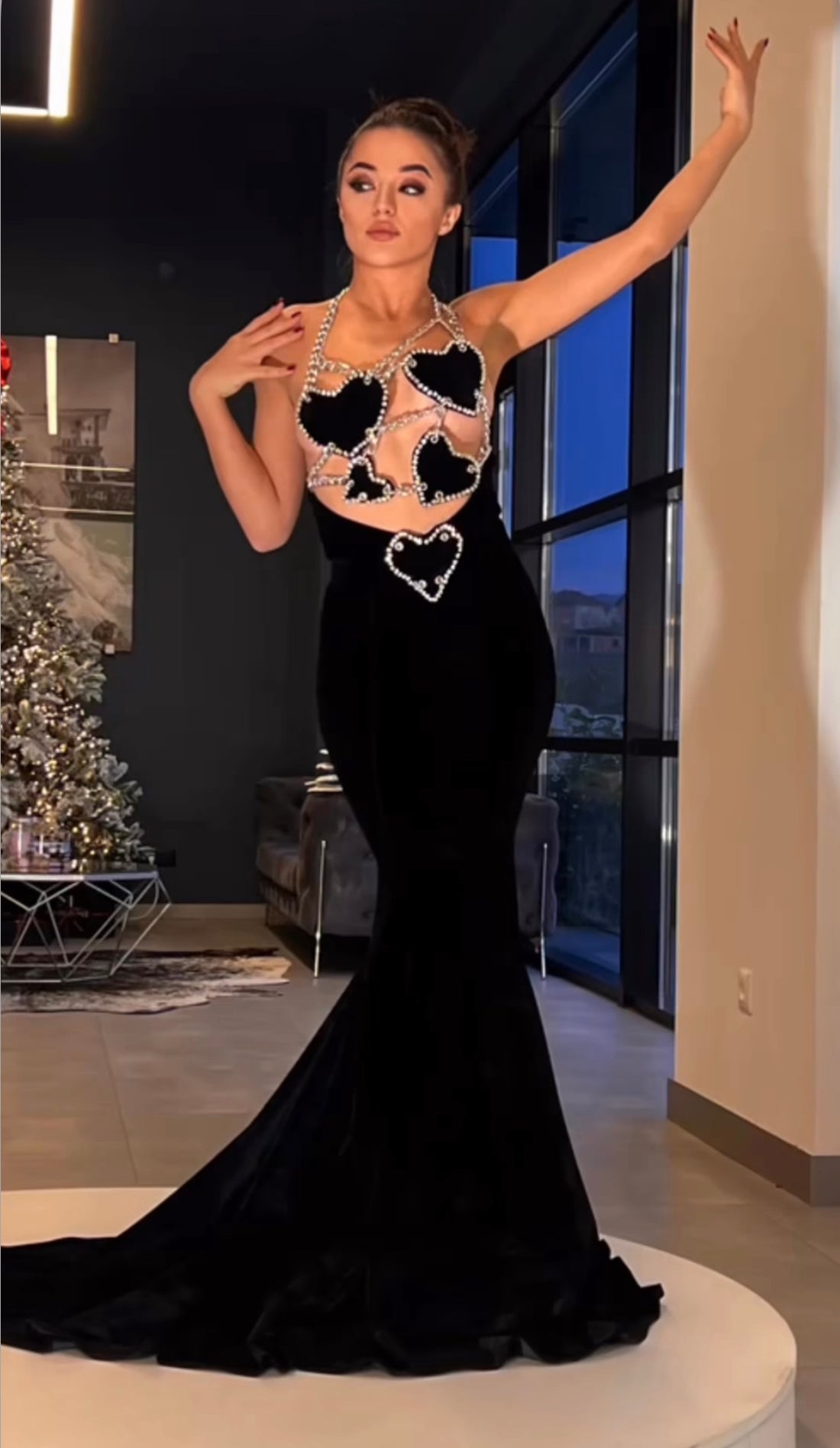 Chloe Luxury Black Matte Evening Dress