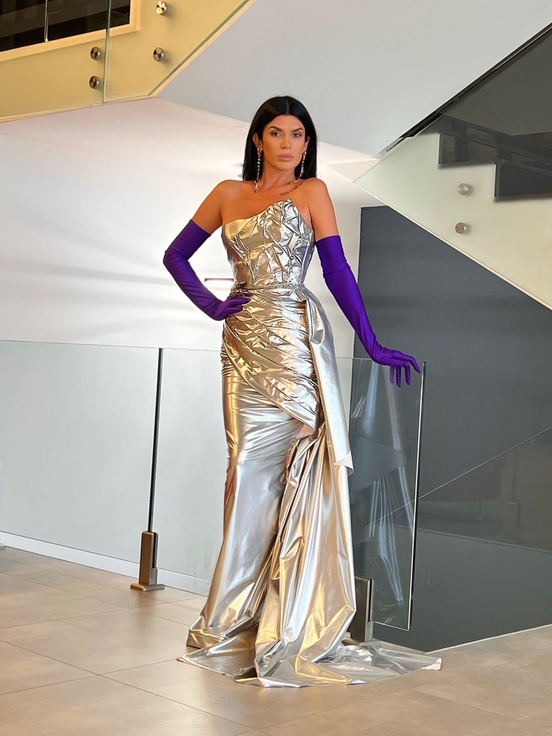 Elyse Sliver Evening Dresses with Gloves XXXL / Silver Elyse Sliver Evening Dresses with Gloves XXXL / Silver