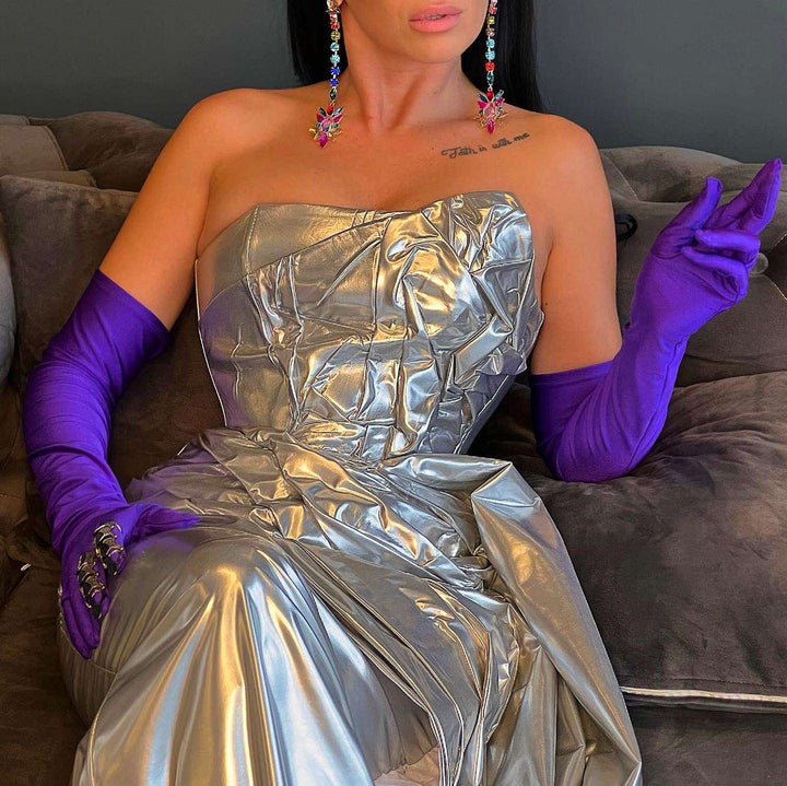 silver dress with gloves Elyse Sliver Evening Dresses with Gloves XXXL / Silver