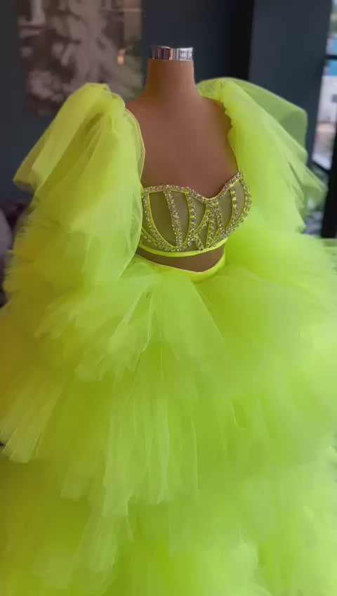 Georgia Neon Green Evening Dress XXL / Neon Green Georgia Neon Green Evening Dress XXL / Neon Green
