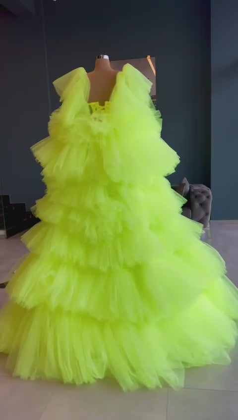 Georgia Neon Green Evening Dress XXL / Neon Green Georgia Neon Green Evening Dress XXL / Neon Green