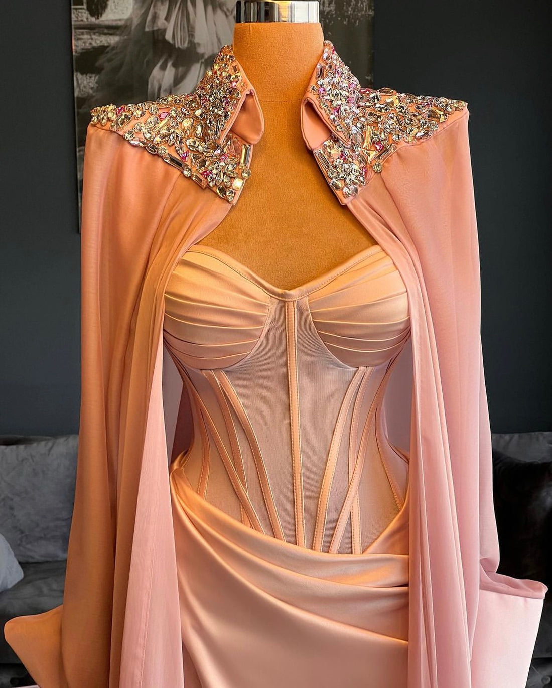 Indie Two Pieces Crystal Pink Evening Dress