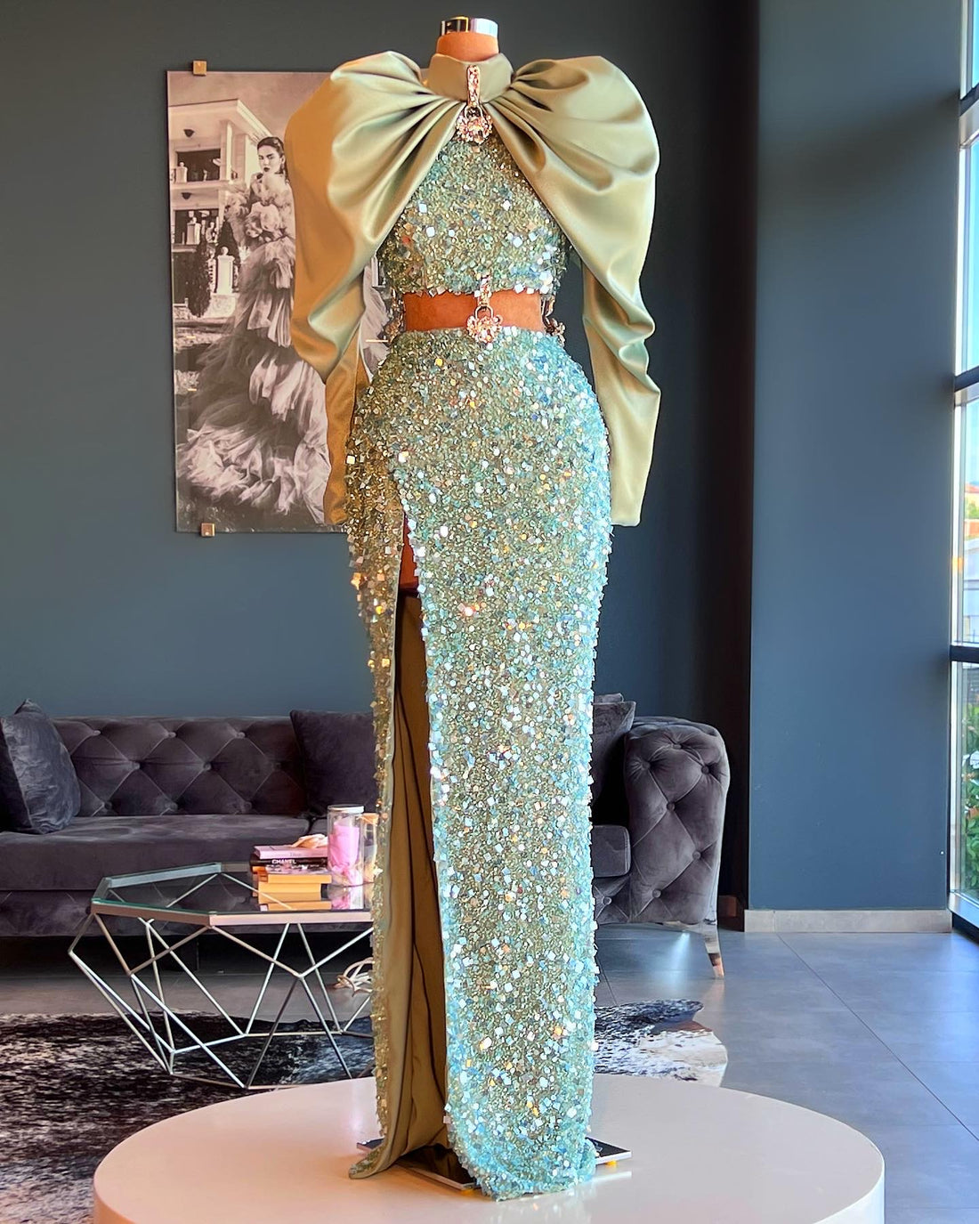 Jazmine Golden Big Sleeve Elegant One Piece Evening Dress