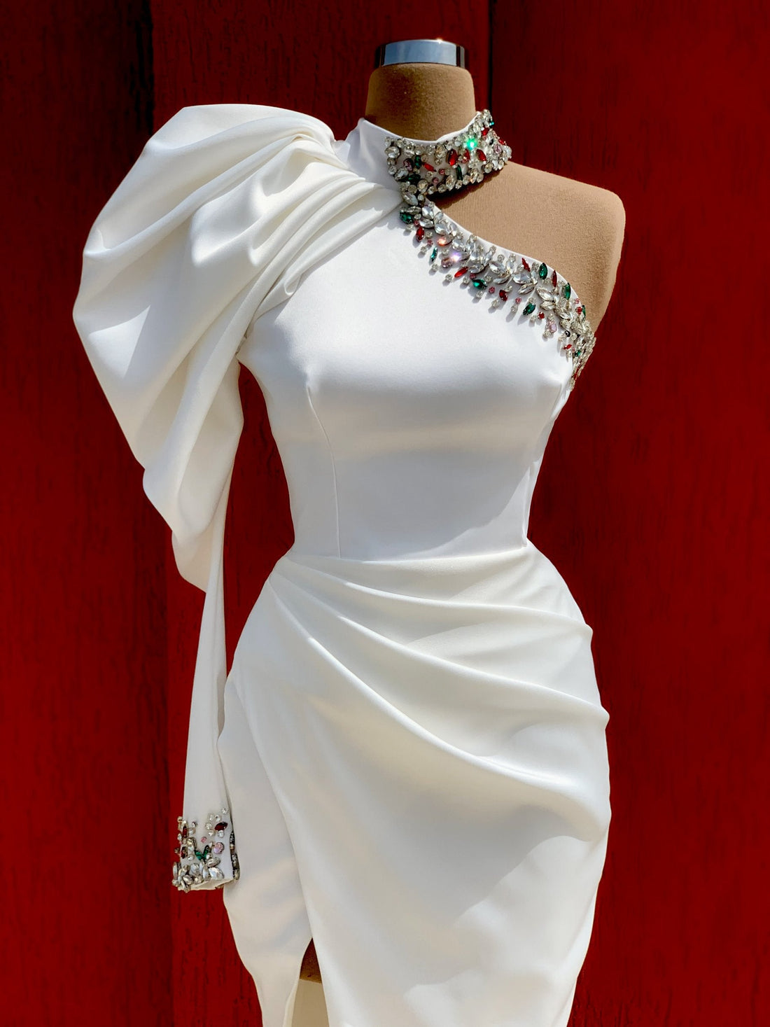 Saige  White One Sleeve Evening Dress