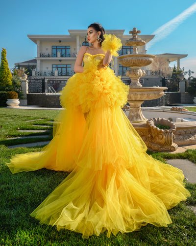 Sky Yellow Amazing 2 Piece  Evening Dress