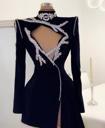 Tinsley  Black Luxury High-Neck Beaded  Evening Dress