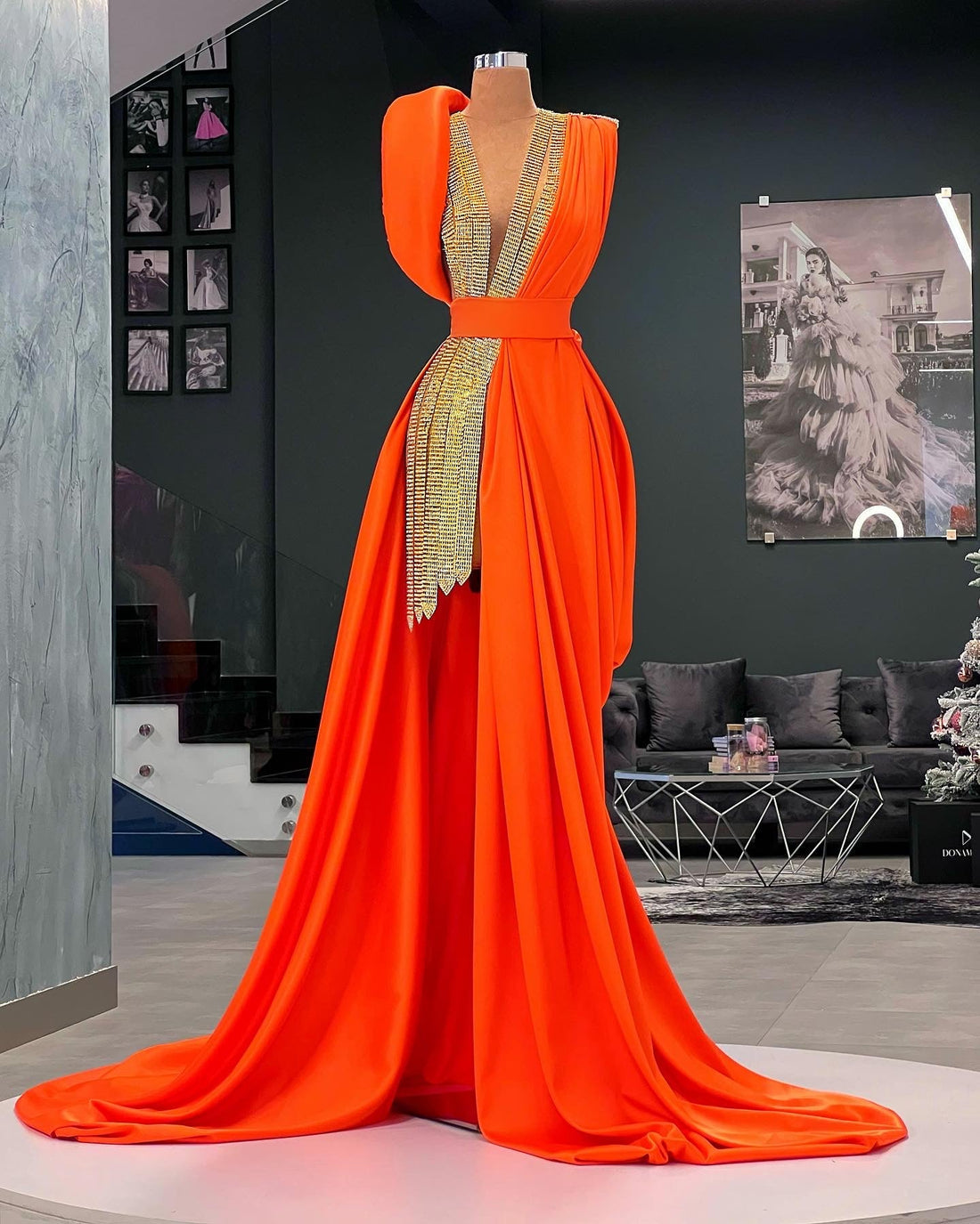 Ezra Luxury Orange Evening Dress