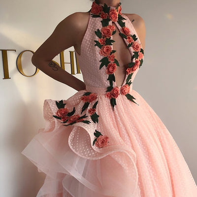 Izabella Beautiful Pink Flower    Evening Dress