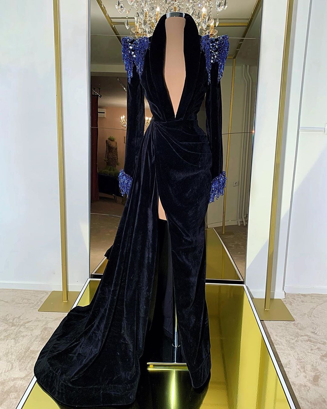 Lola Long Sleeves Black Evening Dress S / Blue Lola Long Sleeves Black Evening Dress S / Blue