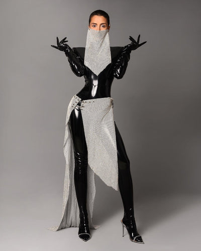 Nalani Black Jumpsuit Metalic Dress & Mask Evening Dress