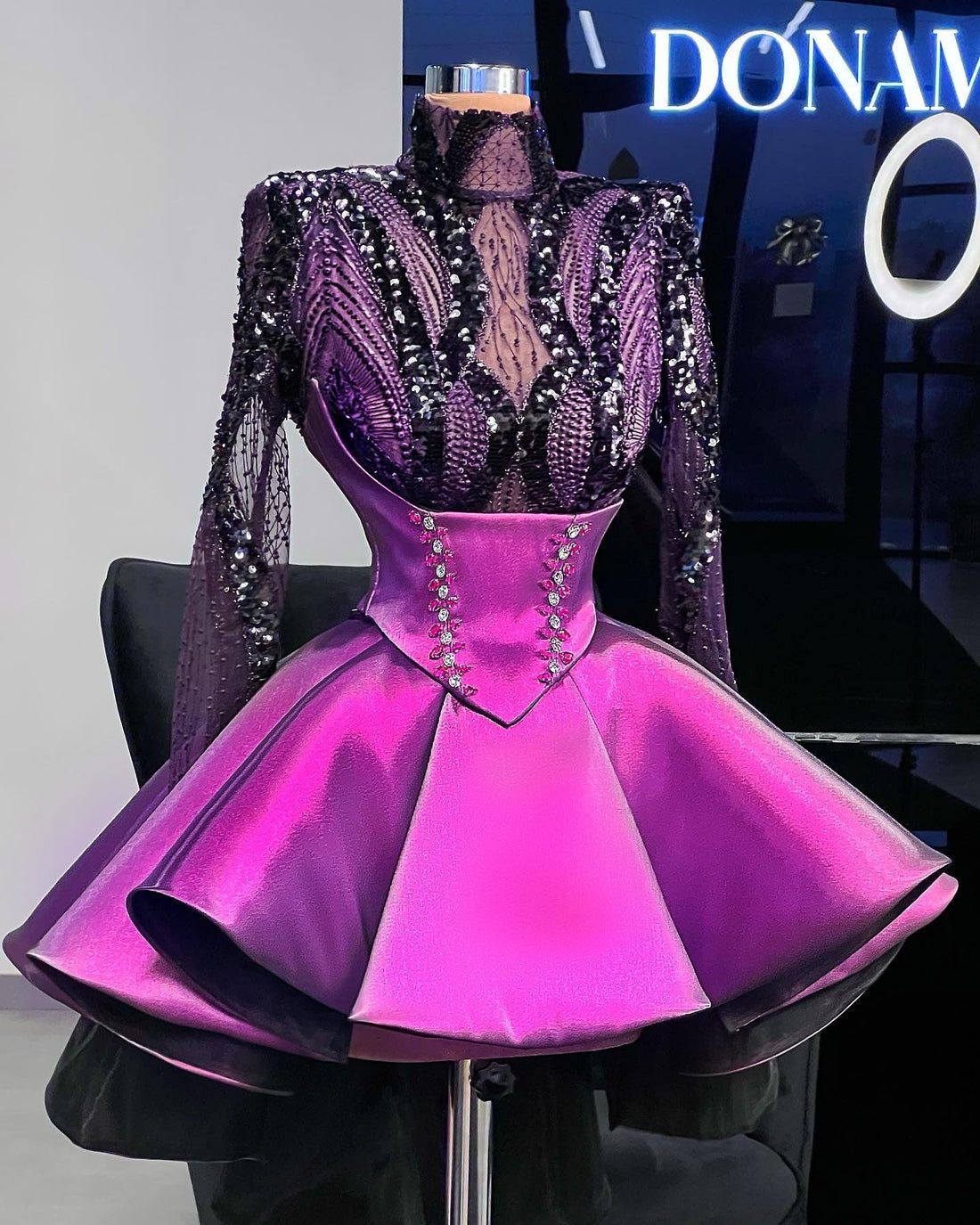 Natasha Luxury Purple High Neck  Evening Dress
