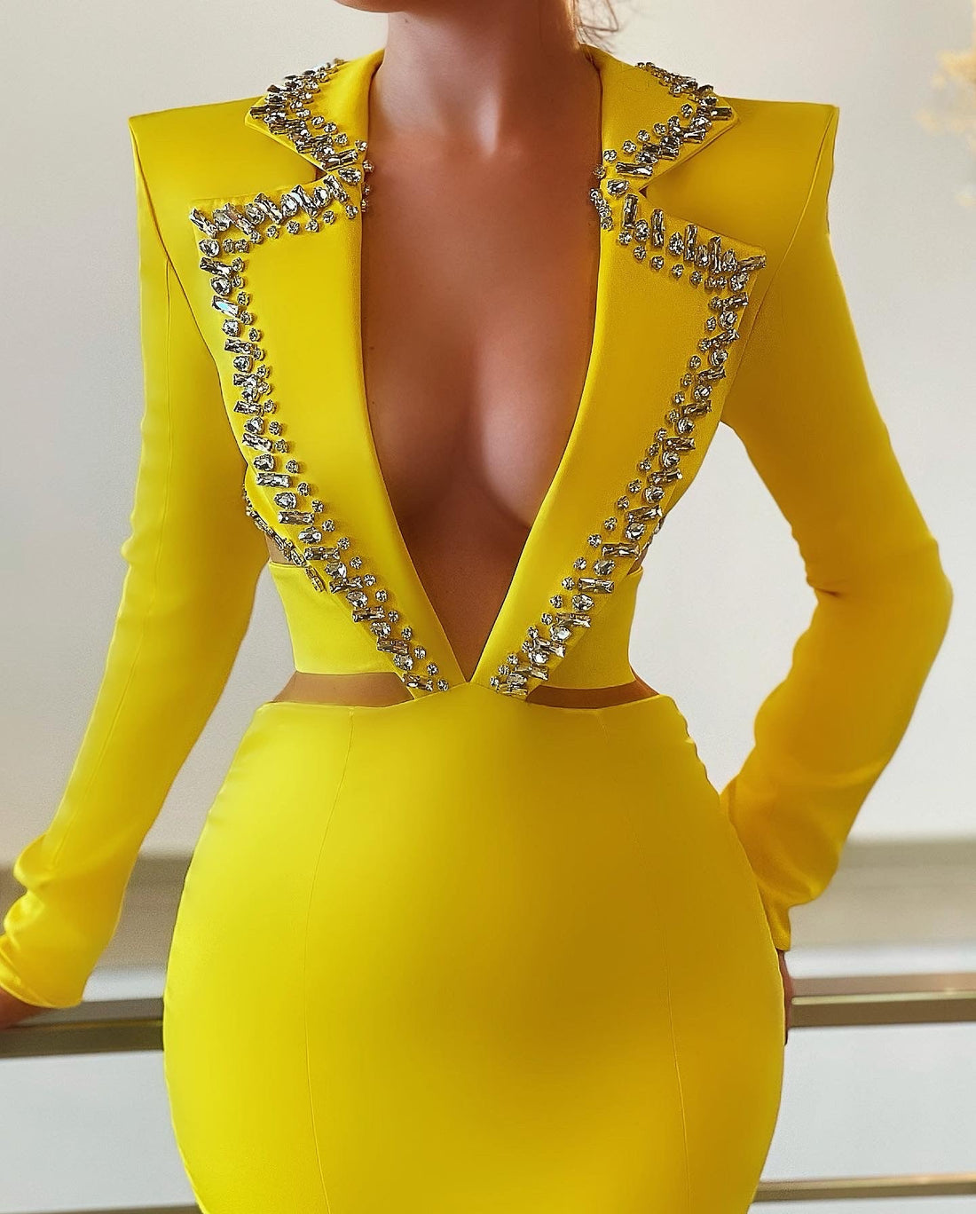 Rosalie Yellow Deep V-Neck Evening Dress