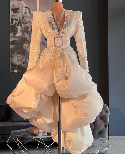 Shay White Elegant V-Neck Evening Dress