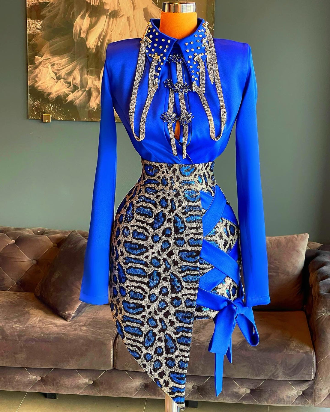 Delilah Royal Blue Elegant Long Sleeves Evening Dress
