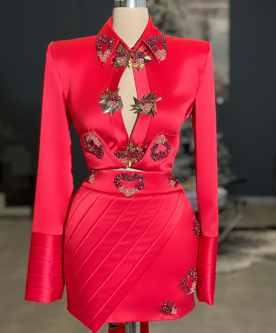 Mariana Elegant Long Sleeves Red Evening Dress