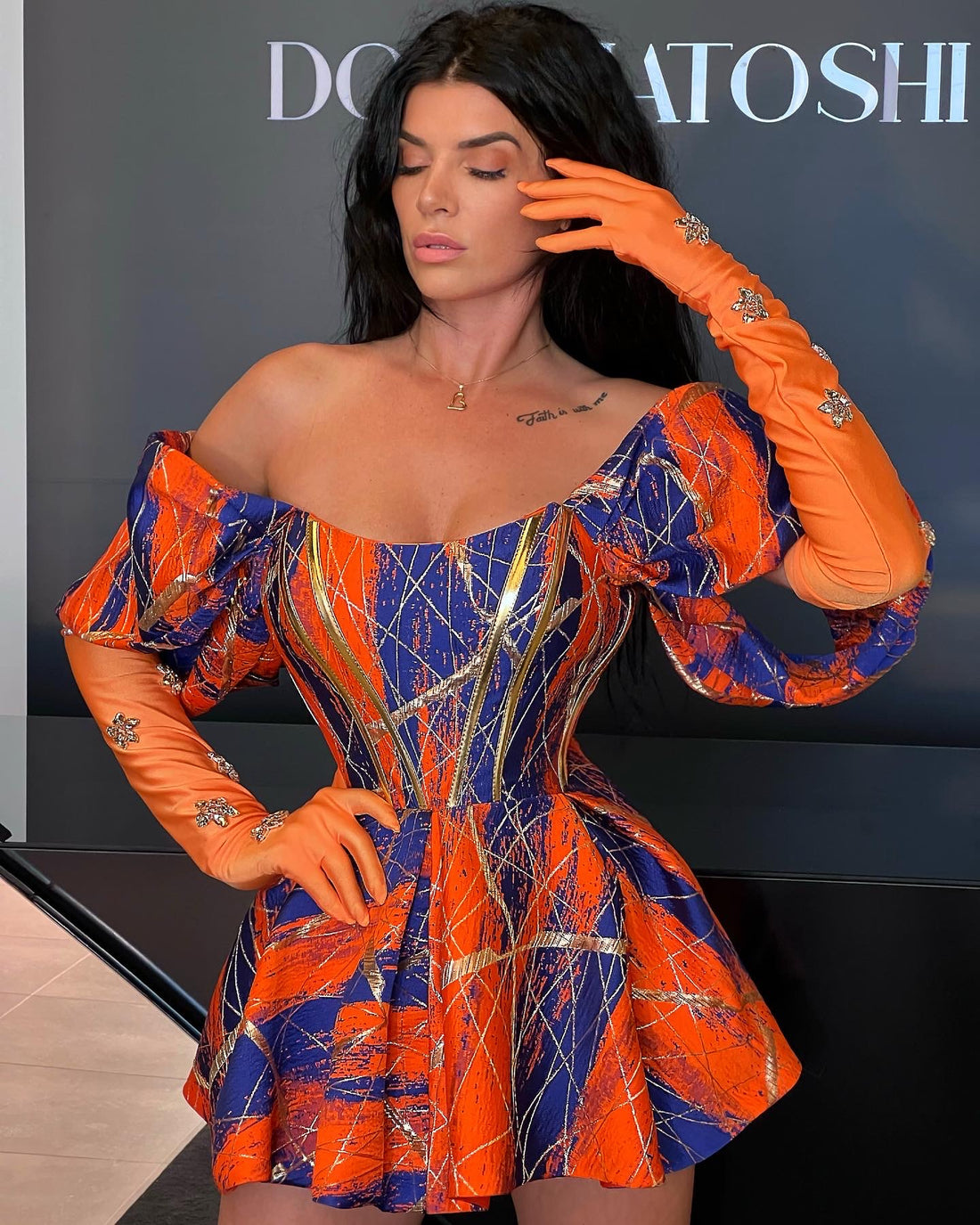 Ainsley Elegant Off-Shoulder Multicolour  Evening Dress