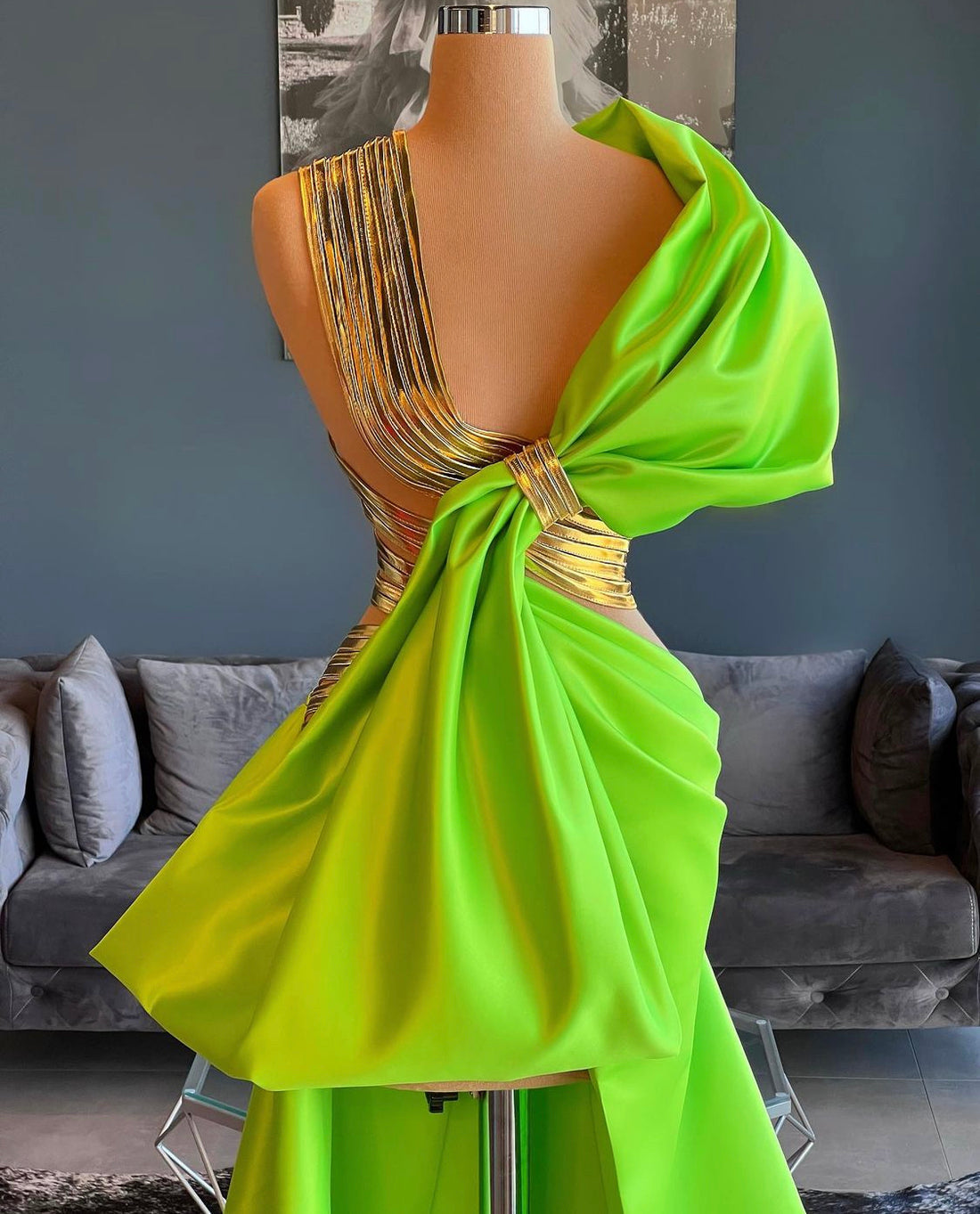 Brylee Elegant Neon Green Evening Dress XS / Neon Green
