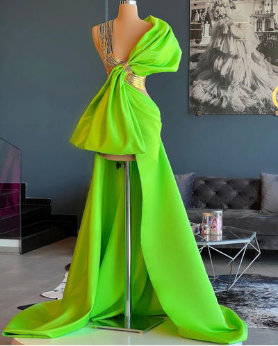 Brylee Elegant Neon Green Evening Dress