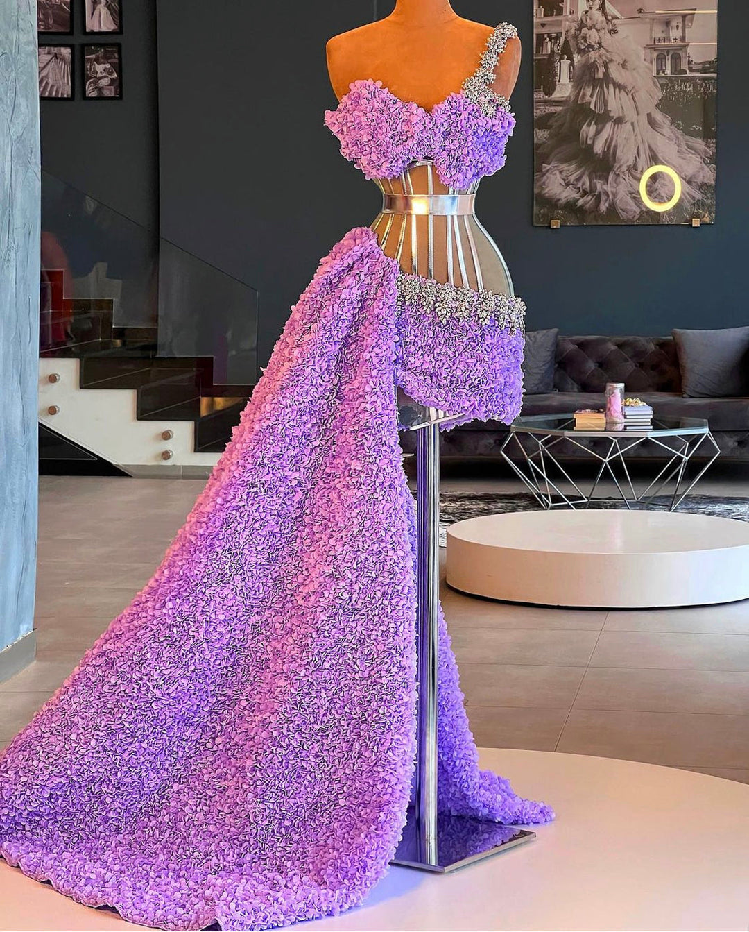 open lace back dress Camila Elegant Purple Evening Dress L / Purple
