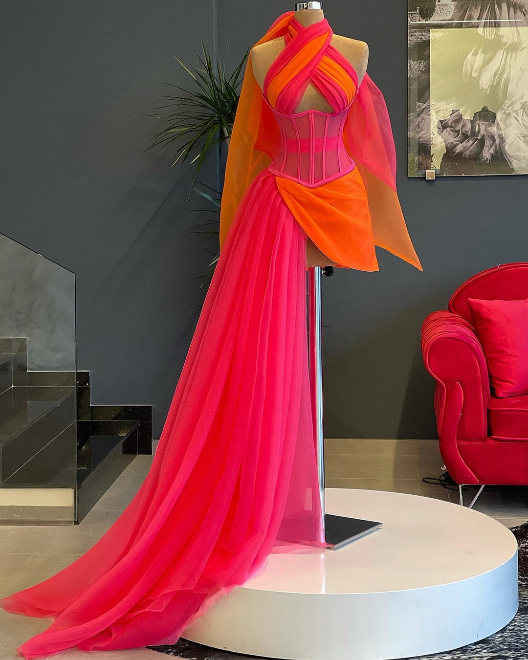 Chanel Elegant Pink and Orange Evening Dress D&D Clothing Chanel Elegant Pink and Orange Evening Dress D&D Clothing