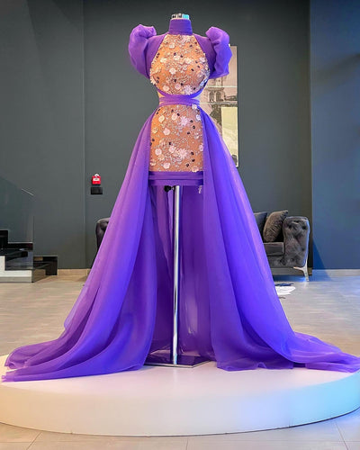 Deborah Elegant High Nech Purple Evening Dress