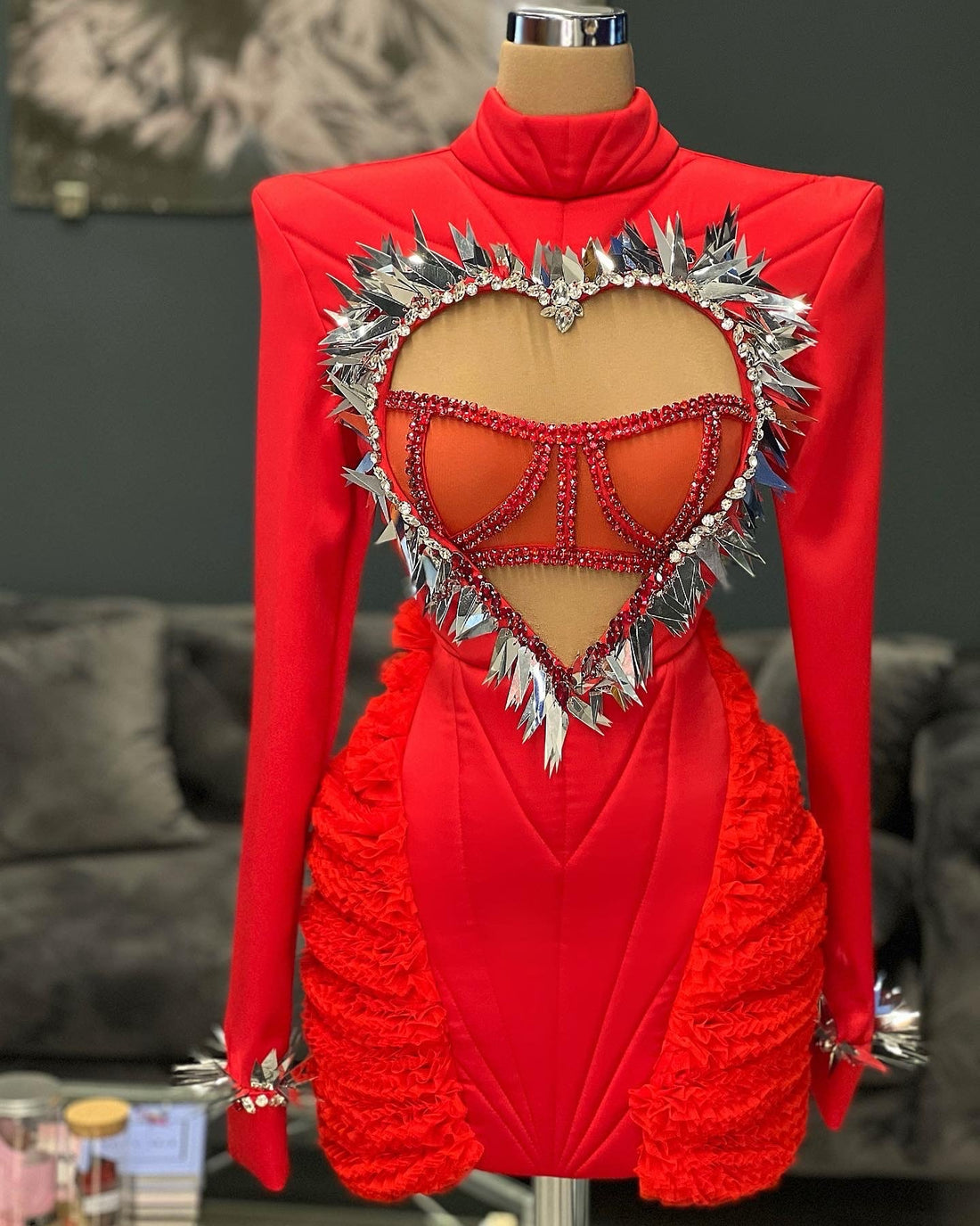 Emmaline Elegant High NecK Short Red Evening Dress M / Red Emmaline Elegant High NecK Short Red Evening Dress M / Red