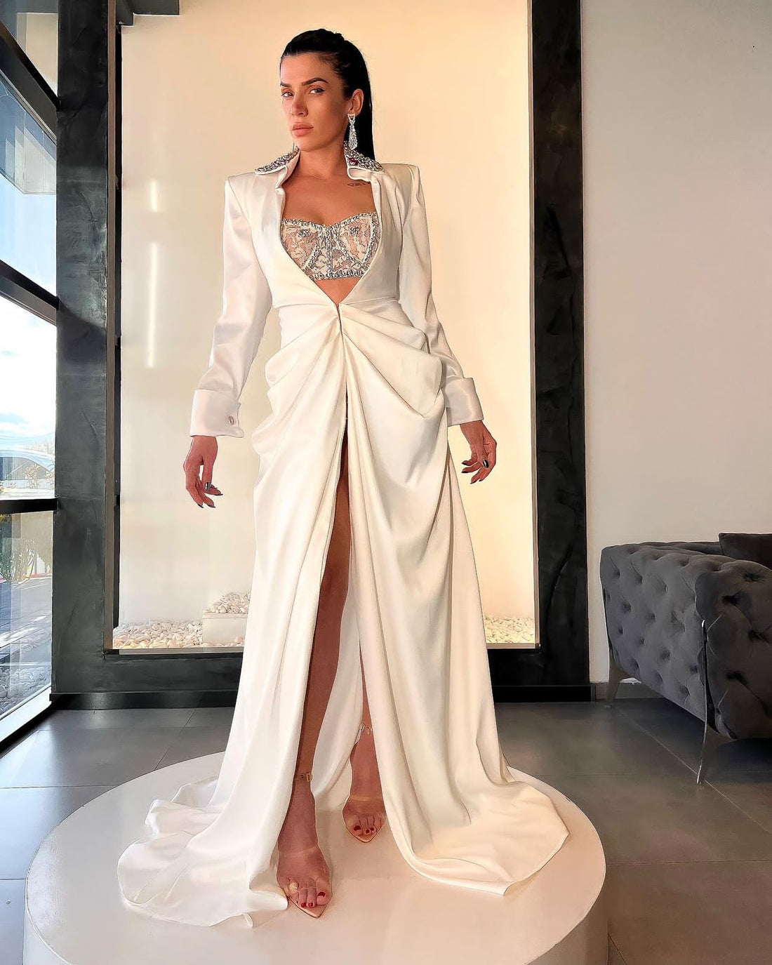 Kensley Elegant V- Neck White Evening Dress