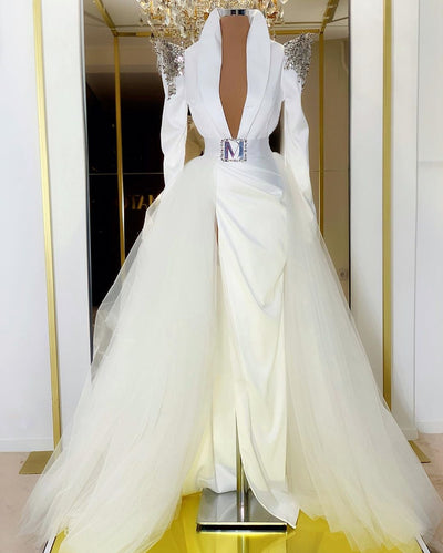 Zaniyah Elegant  White Long Sleeves Evening Dress