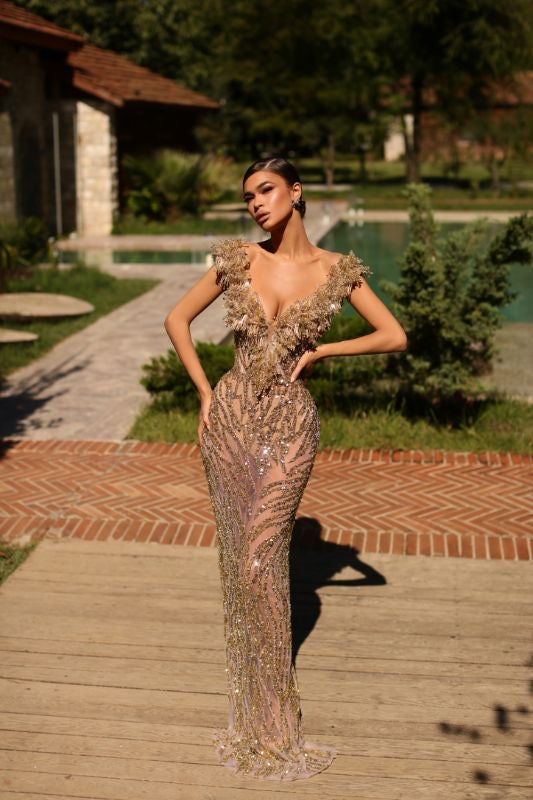 Meilani Elegant Long Golden Evening Dress
