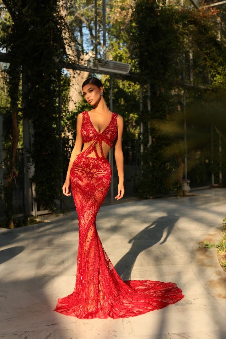Meredith Elegant Long Red Evening Dress