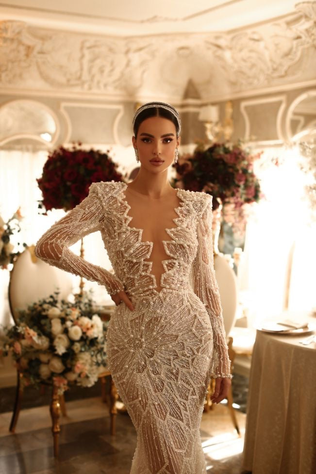 Audrey Elegant Long Sleeves White Wedding Dress