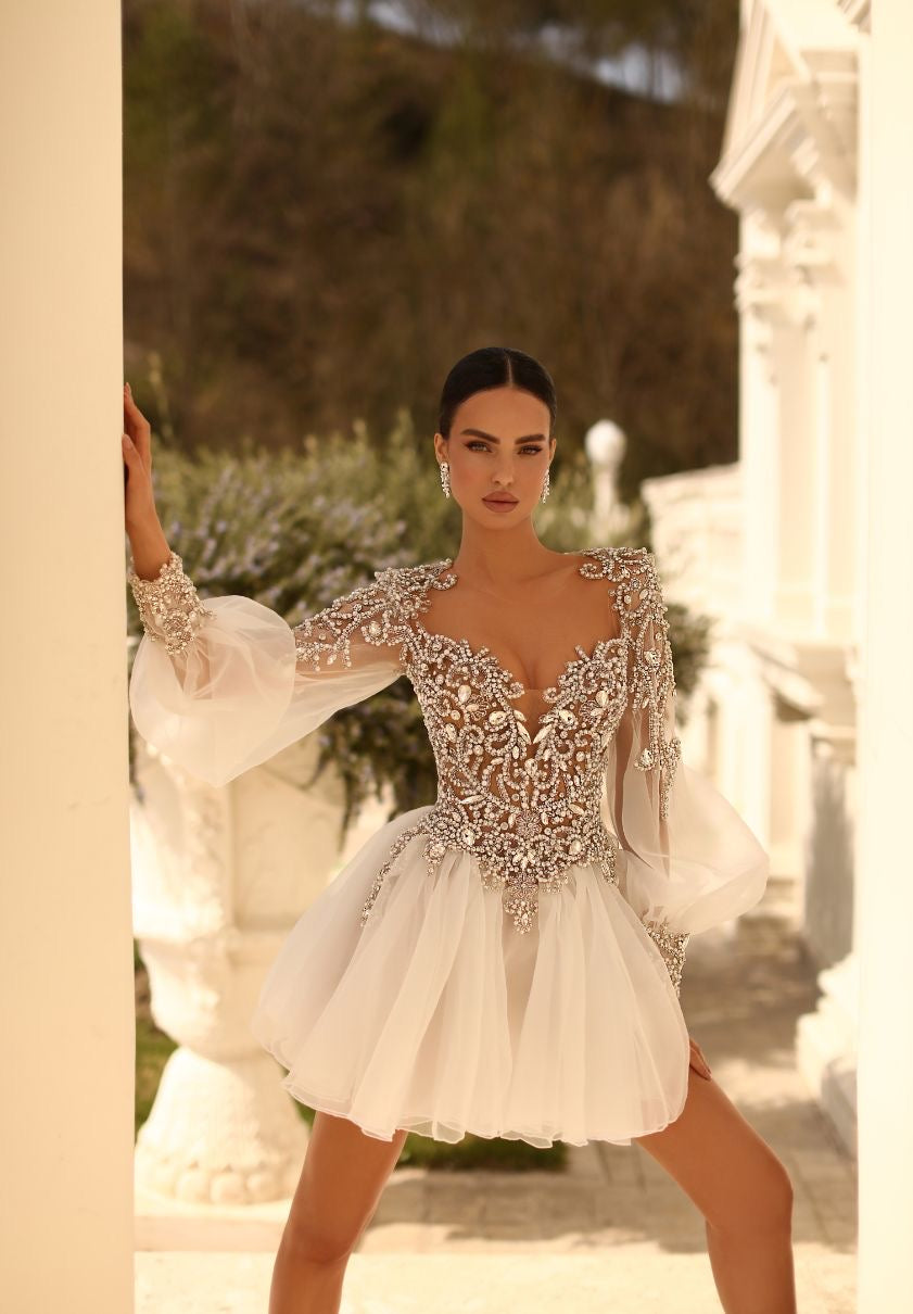 Anais Elegant Long Sleeves White Evening Dress