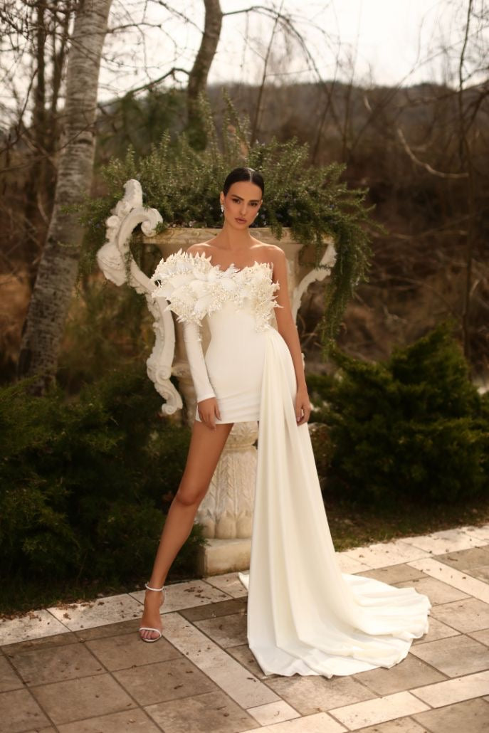 Everleigh Elegant Off-Shoulder Short White  Wedding Dress
