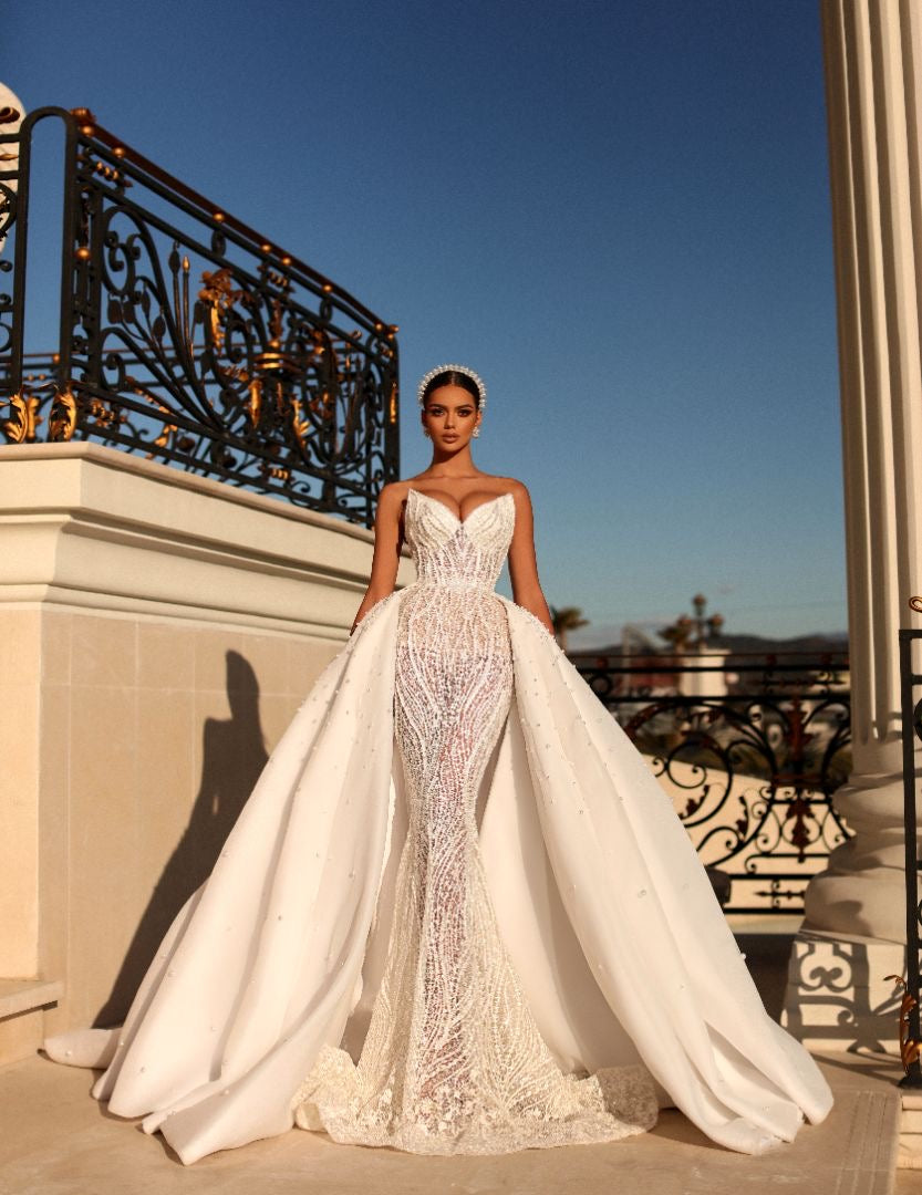 Molly Long Off-Shoulder Luxury White Wedding Dress S / White