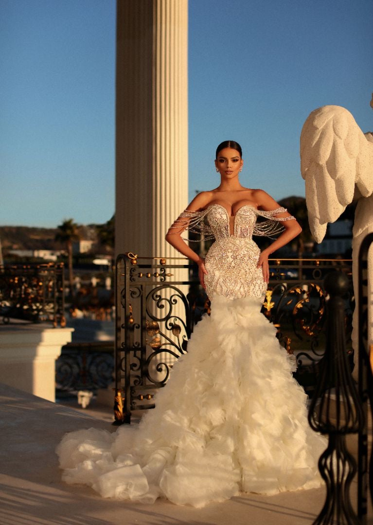 Nyla Long Off-Shoulder Luxury White Wedding Dress