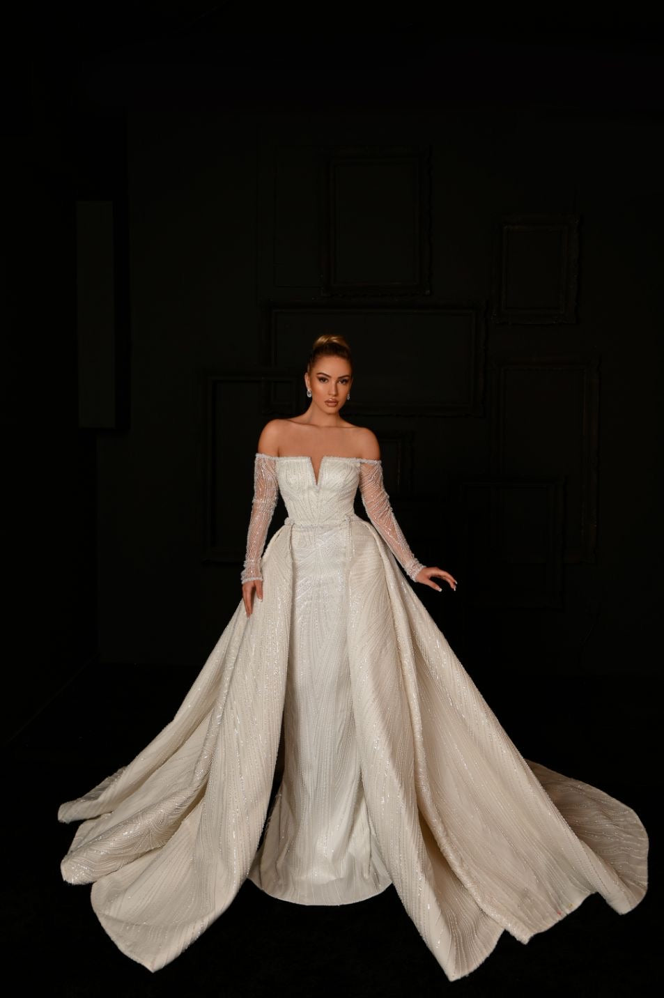 Alessia  Long Off-Shoulder Luxury White Wedding Dress