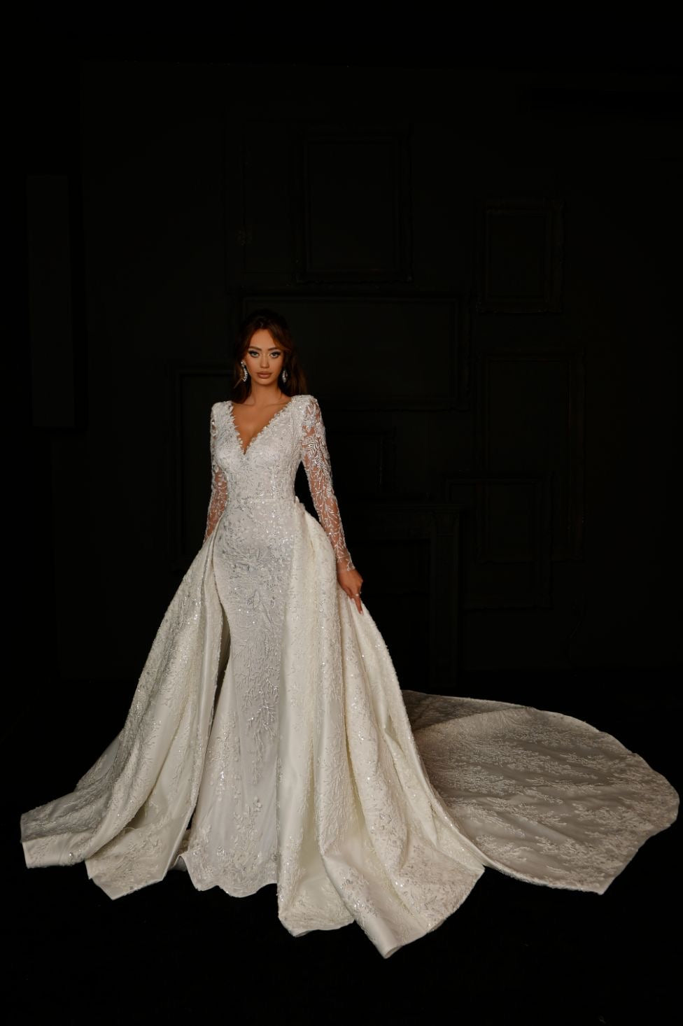 Alexandra Elegant Deep V-Neck Long Sleeve White Wedding Dress