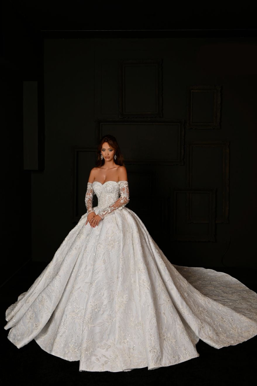 Alexandria  Elegant Off-Shoulder White  Wedding Dress